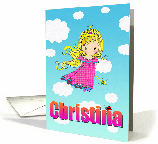 Birthday Card - Christina Name - Fairy Princess in Clouds card