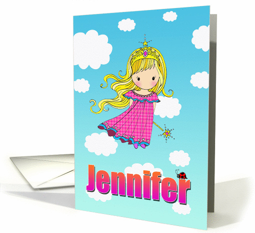 Birthday Card - Jennifer Name - Fairy Princess in Clouds card (855288)