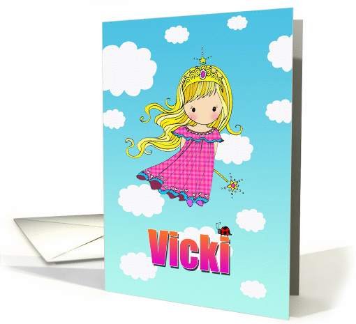 Birthday Card - Vicki Name - Fairy Princess in Clouds card (855299)