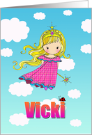 Birthday Card - Vicki Name - Fairy Princess in Clouds card