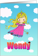 Birthday Card - Wendy Name - Fairy Princess in Clouds card