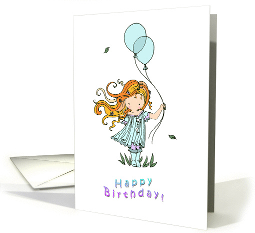 Little Girl Holding Balloons - Happy Birthday card (855480)