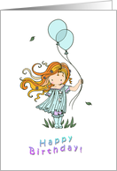 Little Girl Holding Balloons - Happy Birthday Card