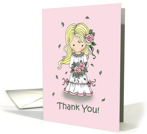 Thank You Flower Girl - Roses, Falling Leaves, Little Girl card