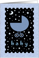 Boy Baby Shower Invitation - Blue Baby Buggy - Stars and Moons card