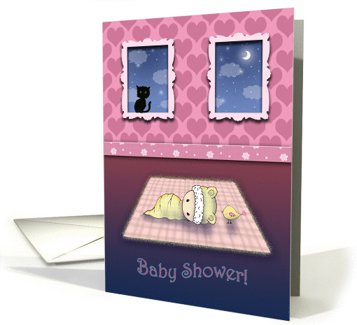 Baby Shower Invitation Girl - Cute Baby and Bird card (856669)