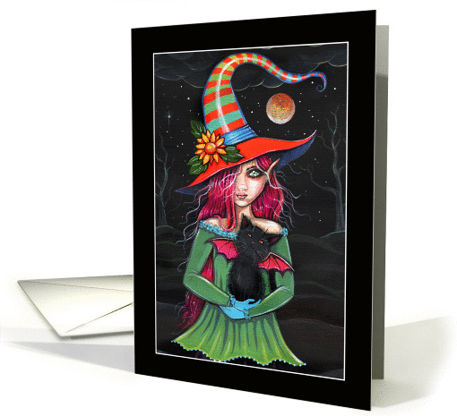 Halloween Card Witch and Winged Cat card (857953)