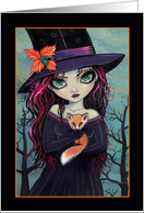 Blank Card - Big Eye Witch with Fox card
