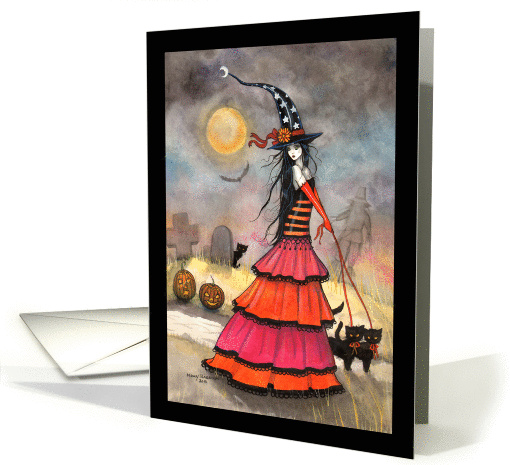 Halloween Witch and Black Cats in Graveyard card (964475)