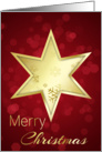 Golden Christmas Star on Red Bokeh Background - Card