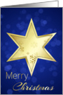 Golden Christmas Star on Blue Bokeh Background - Card