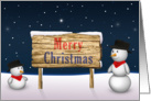 Cute Snowmen with a wooden sign - Card