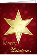 Golden Christmas Star on Red Bokeh Background - Card