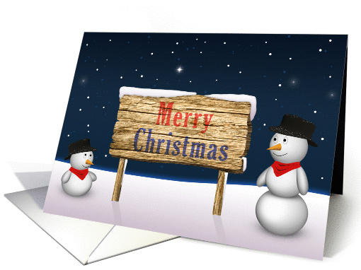 Cute Snowmen with a wooden sign - card (1330294)