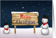 Cute Snowmen with a wooden sign - Card