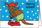 Christmas Kangaroo with Santa Hat in Snow, RiRo Zoe card