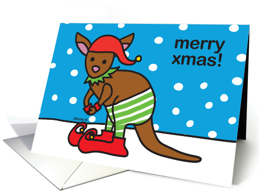 Christmas Kangaroo with Santa Hat in Snow, RiRo Zoe card (877941)