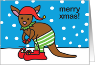 Christmas Kangaroo with Santa Hat in Snow, RiRo Zoe card