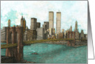 Brooklyn Bridge looking toward Manhattan with the WTC in background card