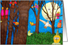 Hallween, Happy Halloween, forest, little birds, moon, pumpkin head card