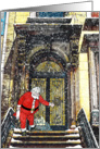 Santa Invites All, Christmas in Brooklyn, brownstone, snow card