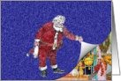 Santa lifting corner to show the party card
