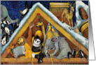 Attic at Christmas, animals, music, rooftop, party card