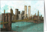 Brooklyn Bridge looking toward Manhattan with the WTC in background card