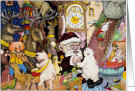 Santa with All his Friends, animals, reindeer, cute, fun card