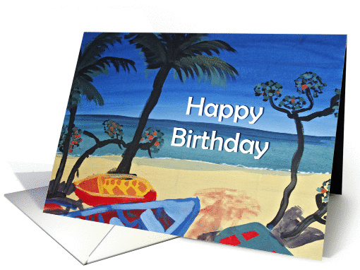 Painted Tropical Scene Birthday card (858183)