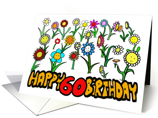 Happy 60th Birthday with Colourful Fun Cartoon Smiling... (1649950)