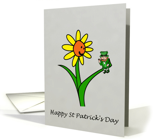 Happy St Patricks a Cartoon Flower with a Wee Irish Leprechaun card