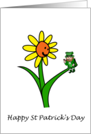 Happy St Patricks a Cartoon Flower with a Wee Irish Leprechaun card