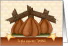 Happy Halloween for Twins -Three Pumpkins in a Pumpkin Patch card