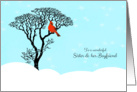 Christmas for Sister and Boyfriend - Snow Scene, Red Cardinal in Tree card