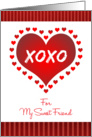 For Friend Valentine&rsquo;s Day Red Hearts and Stripes XOXO card