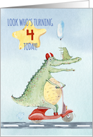 Happy 4th Birthday for Boys Crocodile Riding a Scooter card