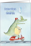 Happy Birthday for Grandson Crocodile Riding a Scooter card