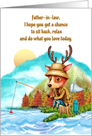 Happy Father’s for Father in Law Whimsical Deer Fishing card