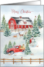 Christmas on the Farm Red Barn Deer Snowman and Cardinals card