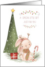 Money Enclosed Christmas Gift Card Rabbit with Candy Cane and Tree card