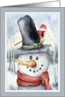 Christmas Snowman and Red Cardinal card