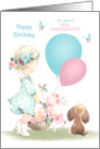 BIrthday for Great Granddaughter Little Girl with Puppy and Balloons card