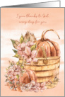 Religious Thanksgiving Basket with Pumpkins and Flowers card