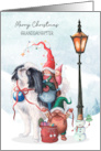 Christmas for Granddaughter Gnomes Riding on a Dog with Snowman card