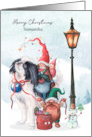 Christmas for Kids Custom Name Gnomes Riding on a Dog with Snowman card