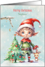 for Young Nephew Christmas Elf Christmas Tree and Little Reindeer card