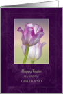 Happy Easter for Girlfriend ~ Pink Ribbon Tulips card
