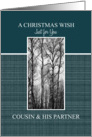 A Christmas Wish to Cousin & his Partner Black and White Treescape card