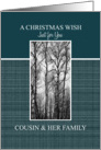 A Christmas Wish to Cousin & her Family Black and White Treescape card